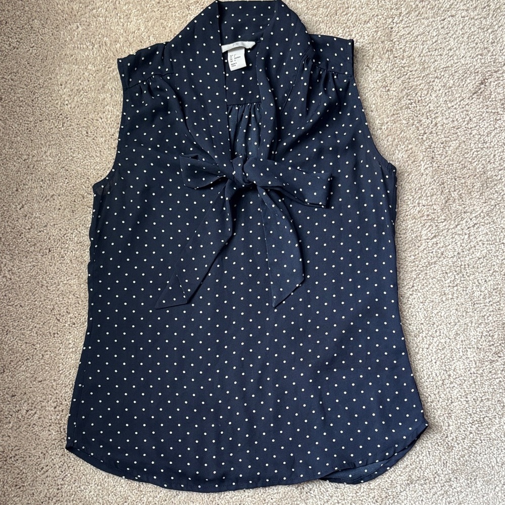 Navy Polka Dot Sleeveless Blouse